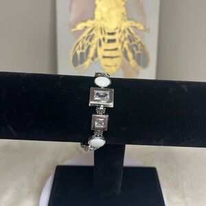 Lia Sophia "White Out" Silver Link Bracelet w/Cut Crystal & Mother of Pearl